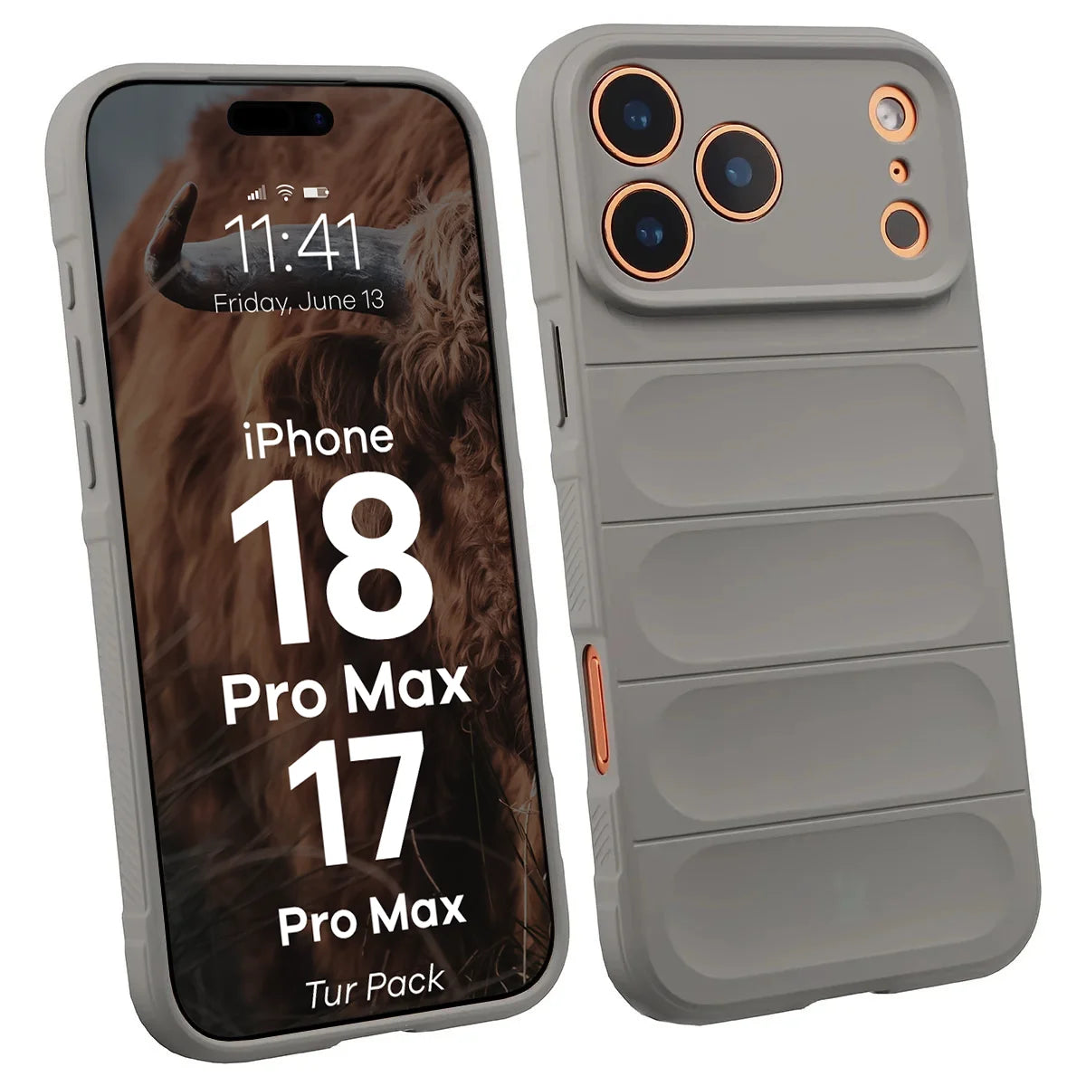 Robuste Handyhülle + gehärtetem Glas für iPhone 18 Pro Max / 17 Pro Max, Bizon Tur Pack, Hellgrau