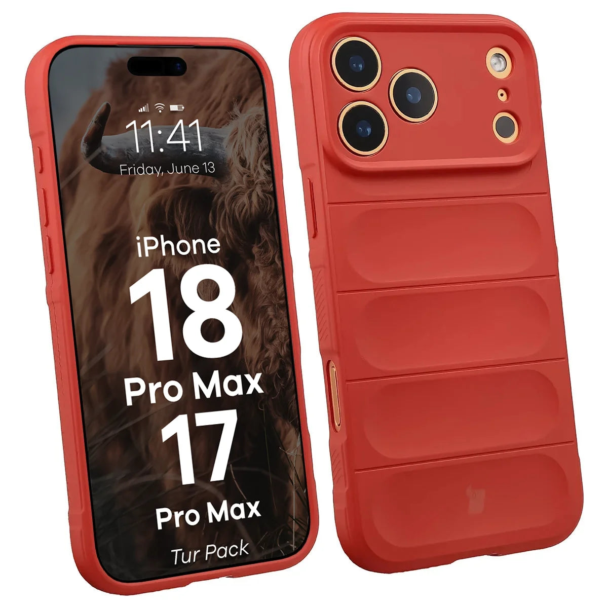 Robuste Handyhülle + gehärtetem Glas für iPhone 18 Pro Max / 17 Pro Max, Bizon Tur Pack, Rot