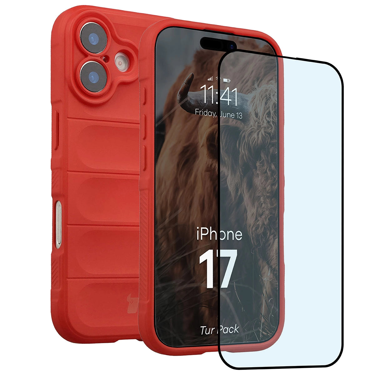 Robuste Handyhülle + gehärtetem Glas für iPhone 17, Bizon Tur Pack, Rot