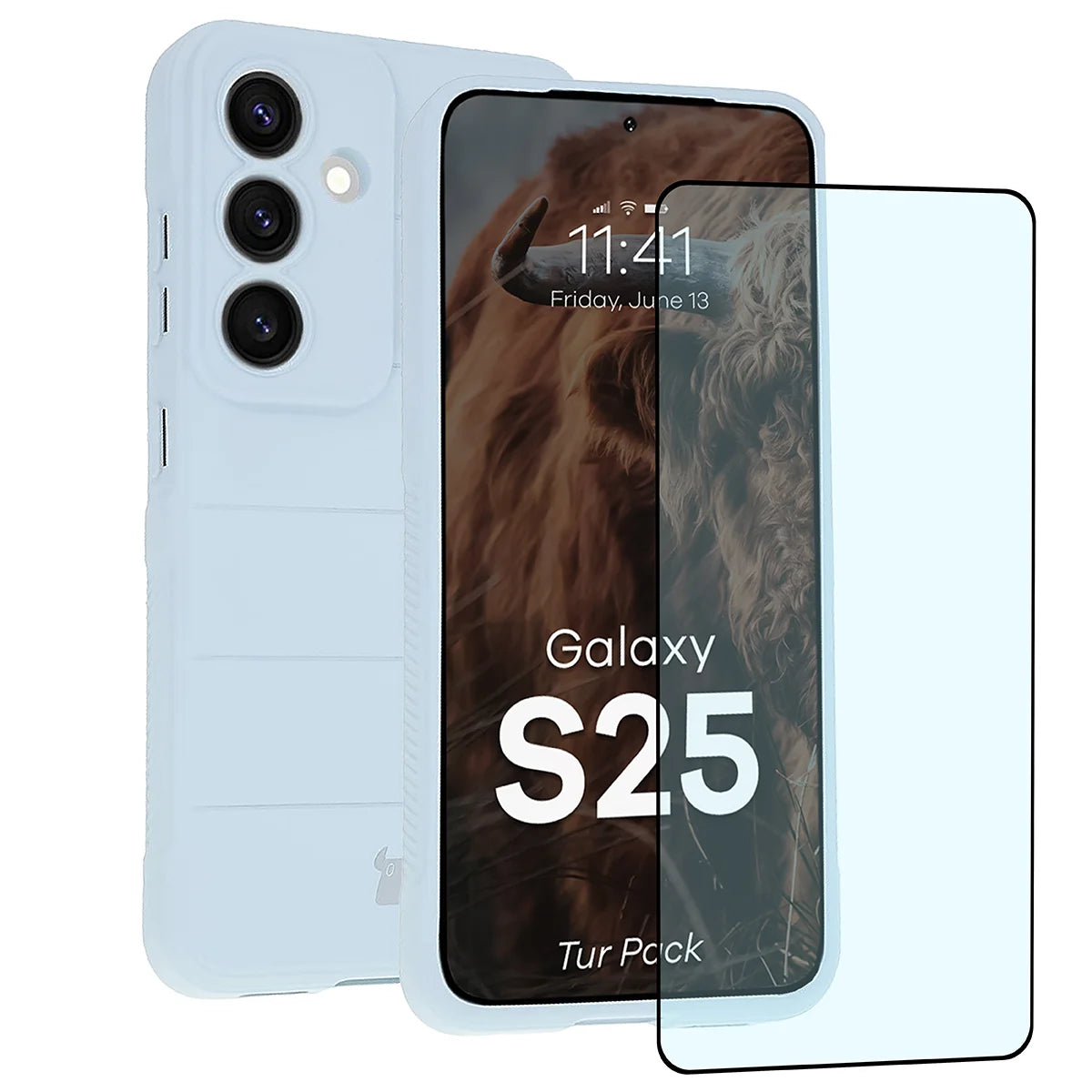 Robuste Handyhülle + gehärtetem Glas für Galaxy S25, Bizon Tur Pack, Hellblau (1/10)