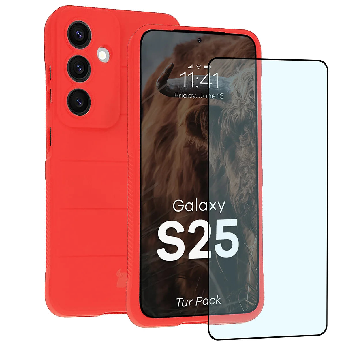 Robuste Handyhülle + gehärtetem Glas für Galaxy S25, Bizon Tur Pack, Rot (1/10)
