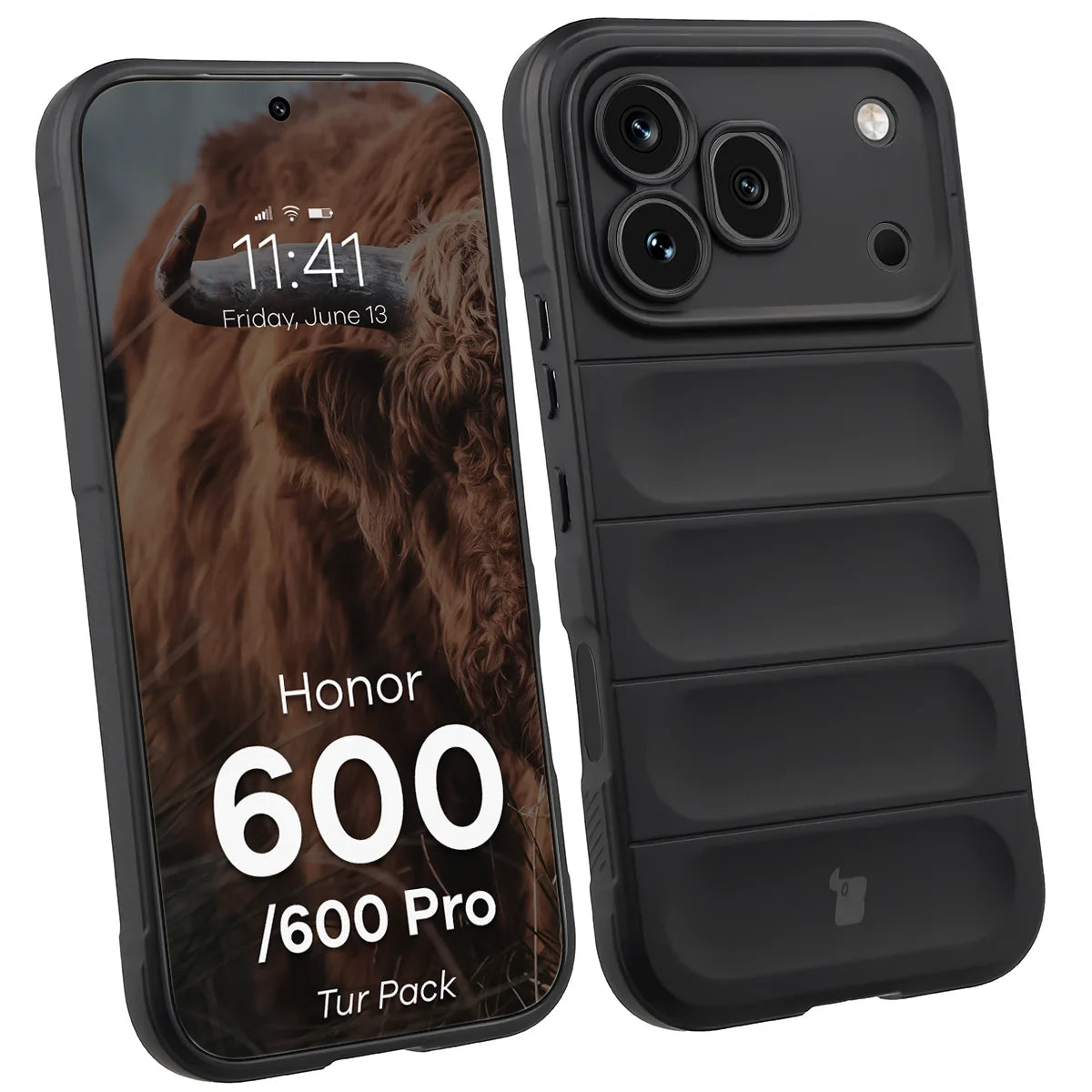 Robuste Handyhülle + gehärtetem Glas für Honor 600 5G / 600 Pro 5G, Bizon Tur Pack, Schwarz