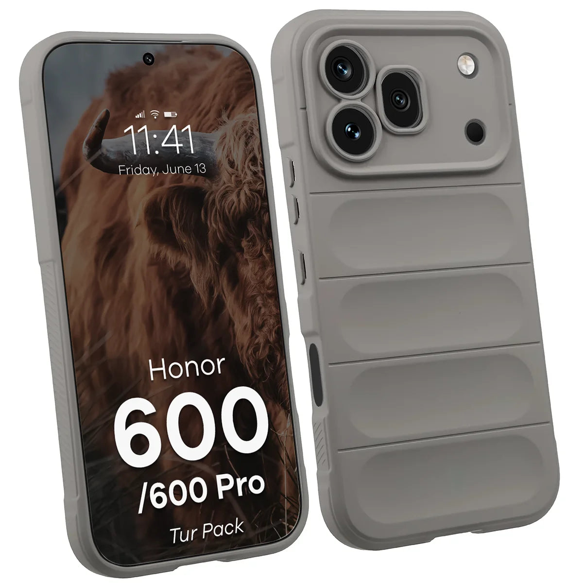 Robuste Handyhülle + gehärtetem Glas für Honor 600 5G / 600 Pro 5G, Bizon Tur Pack, Hellgrau