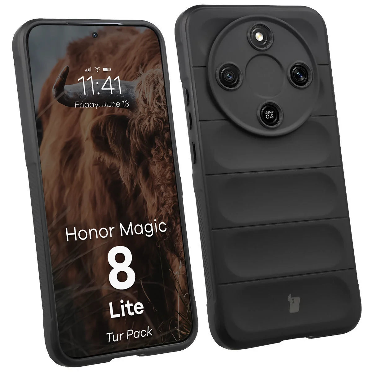 Robuste Handyhülle + gehärtetem Glas für Honor Magic8 Lite, Bizon Tur Pack, Schwarz