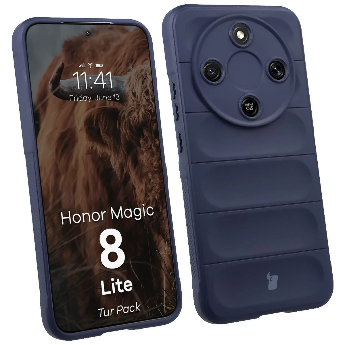 Robuste Handyhülle + gehärtetem Glas für Honor Magic8 Lite, Bizon Tur Pack, Dunkelblau