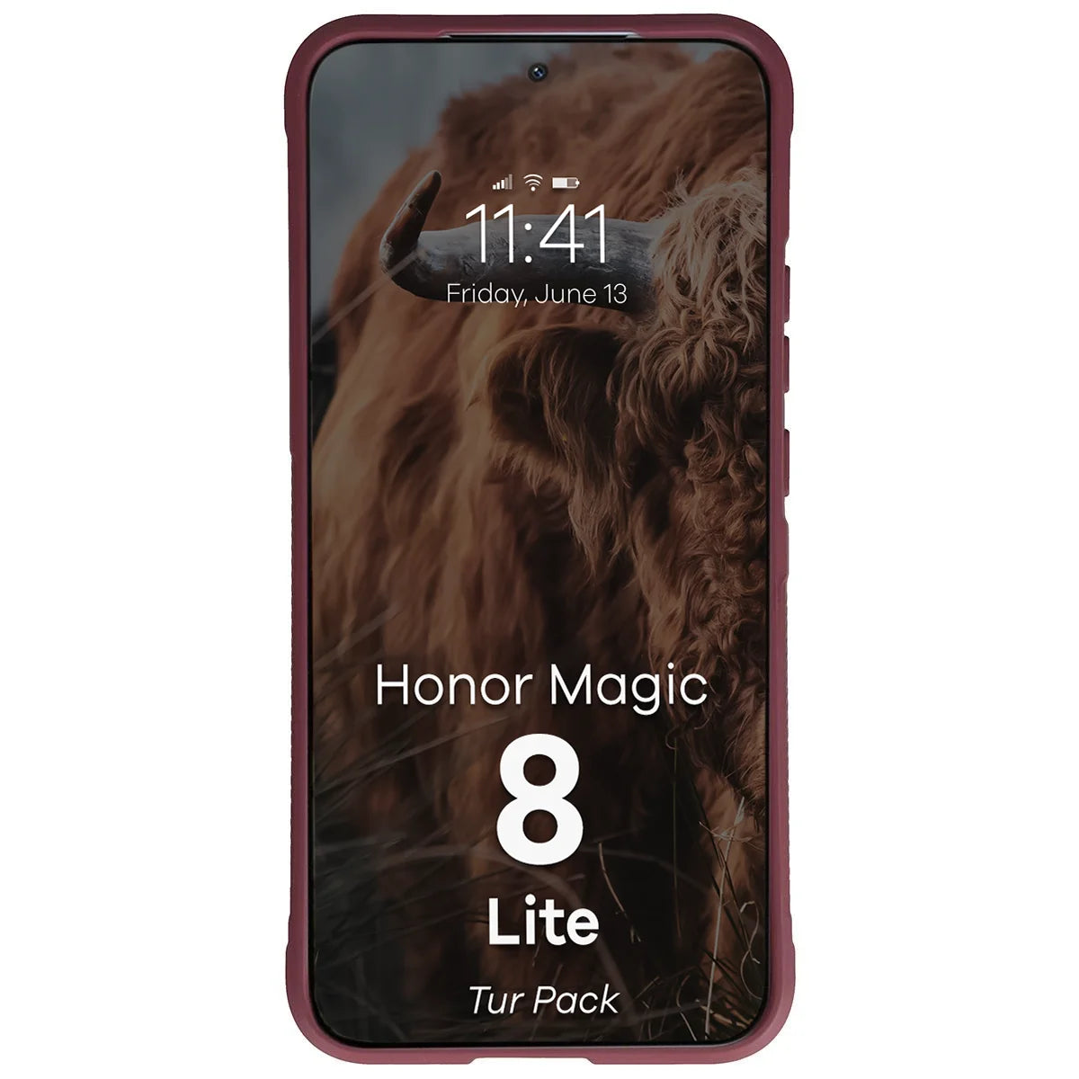 Robuste Handyhülle + gehärtetem Glas für Honor Magic8 Lite, Bizon Tur Pack, Burgunderrot