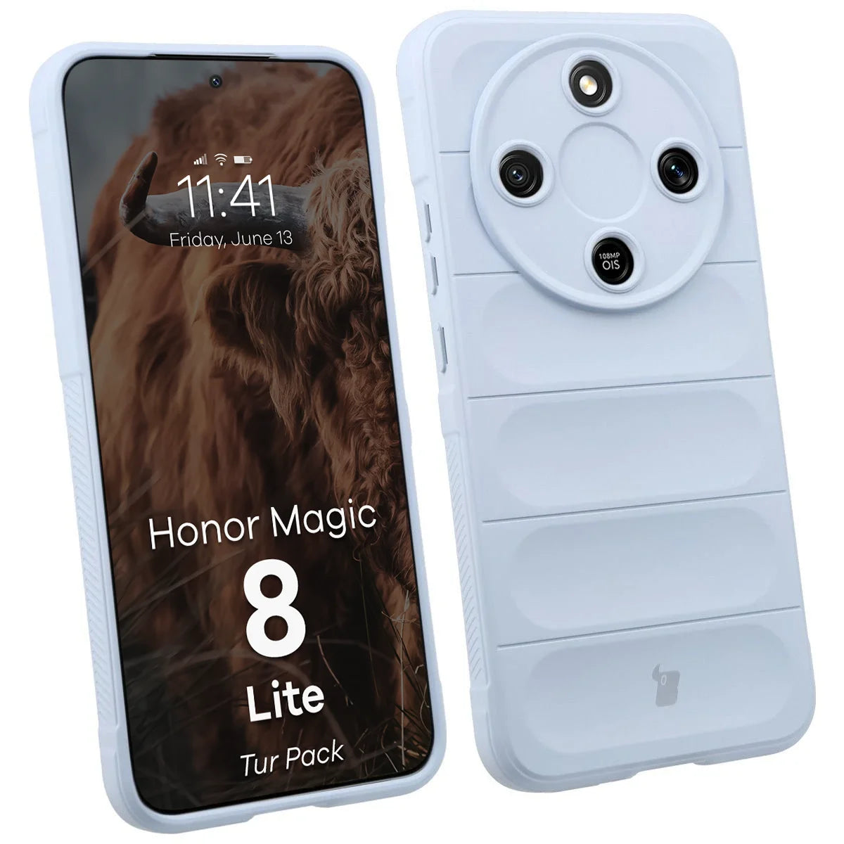 Robuste Handyhülle + gehärtetem Glas für Honor Magic8 Lite, Bizon Tur Pack, Hellblau
