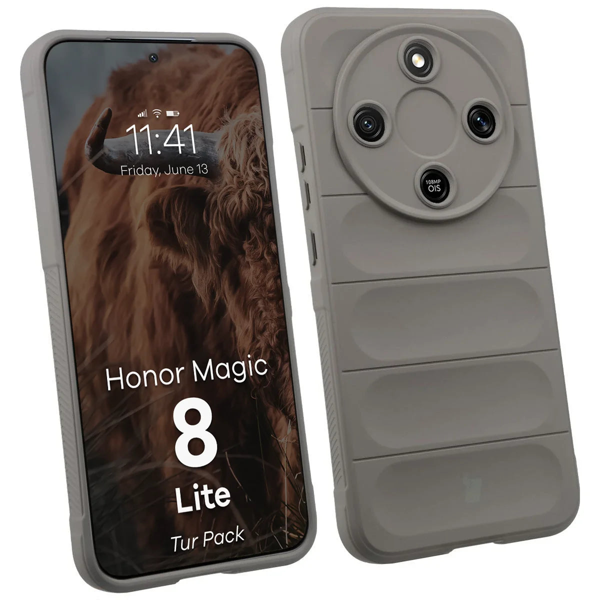 Robuste Handyhülle + gehärtetem Glas für Honor Magic8 Lite, Bizon Tur Pack, Hellgrau