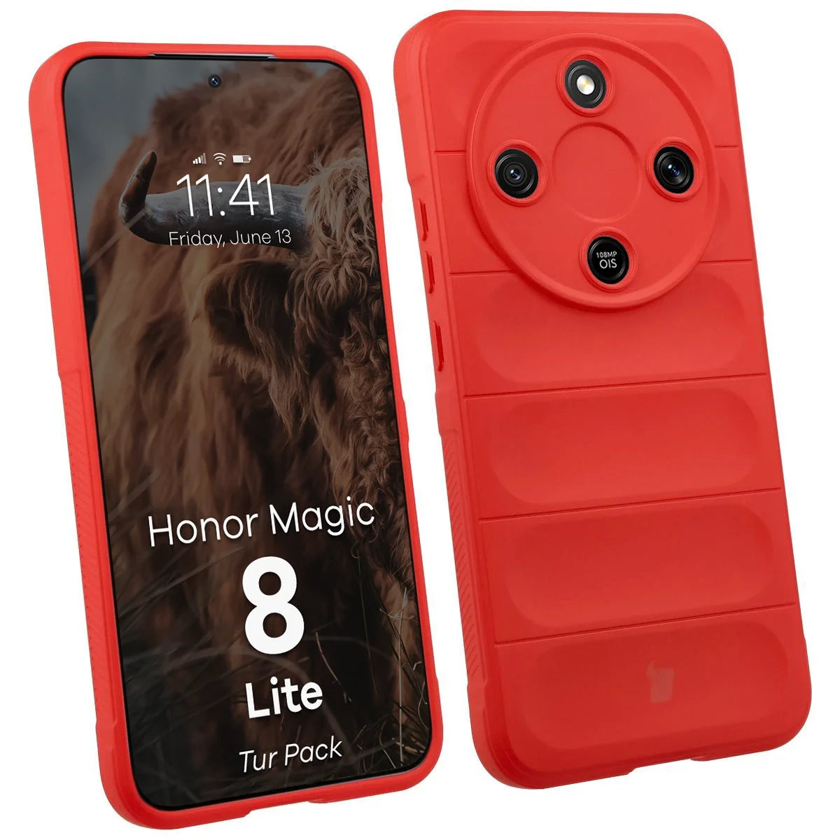 Robuste Handyhülle + gehärtetem Glas für Honor Magic8 Lite, Bizon Tur Pack, Rot