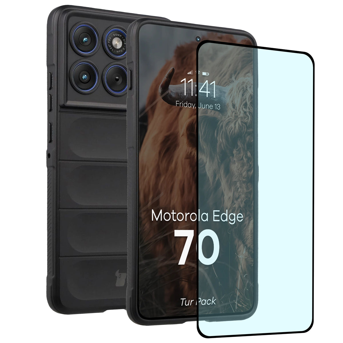 Robuste Handyhülle + gehärtetem Glas für Motorola Edge 70, Bizon Tur Pack, Schwarz