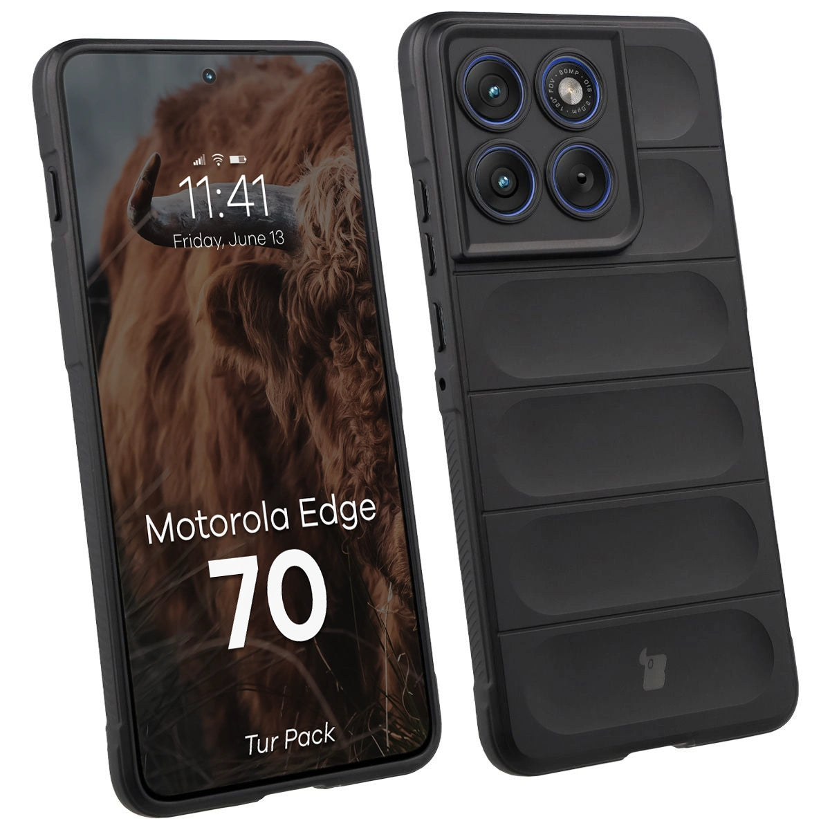 Robuste Handyhülle + gehärtetem Glas für Motorola Edge 70, Bizon Tur Pack, Schwarz