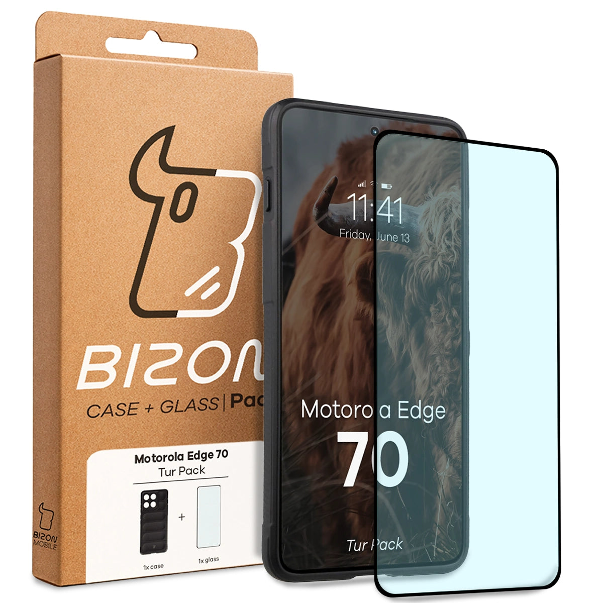 Robuste Handyhülle + gehärtetem Glas für Motorola Edge 70, Bizon Tur Pack, Schwarz
