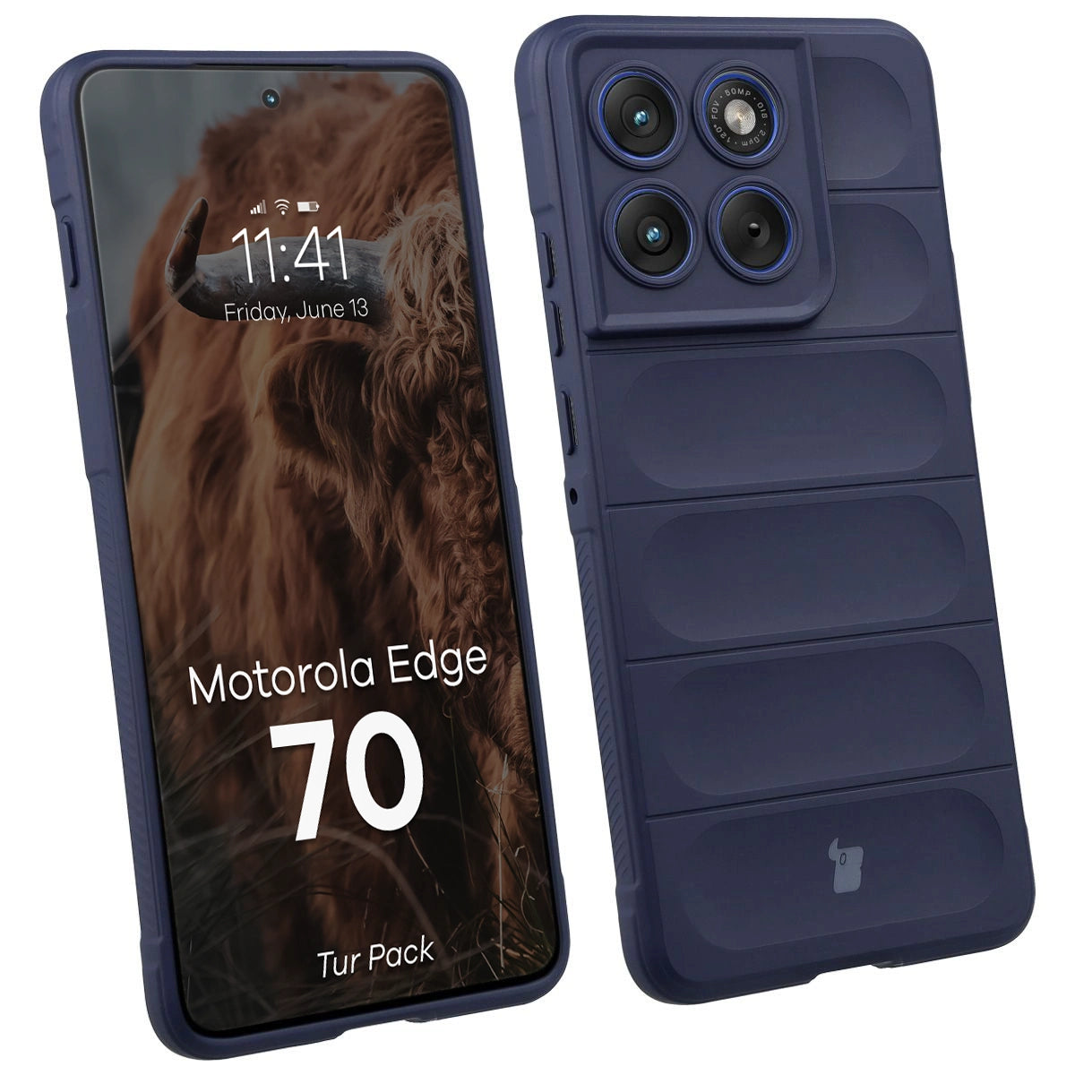 Robuste Handyhülle + gehärtetem Glas für Motorola Edge 70, Bizon Tur Pack, Dunkelblau