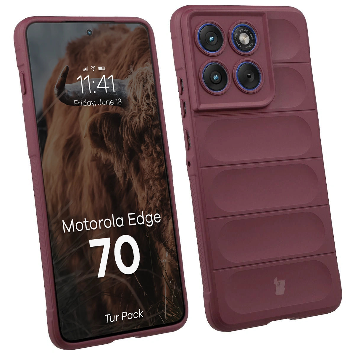 Robuste Handyhülle + gehärtetem Glas für Motorola Edge 70, Bizon Tur Pack, Burgunderrot