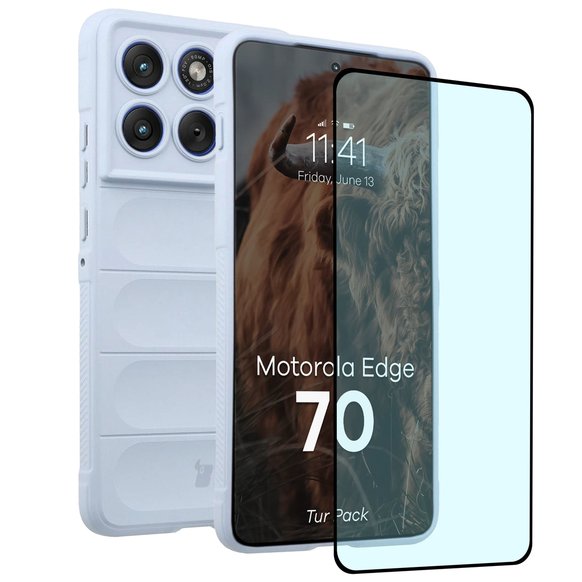 Robuste Handyhülle + gehärtetem Glas für Motorola Edge 70, Bizon Tur Pack, Hellblau