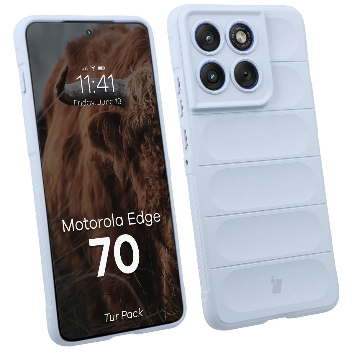 Robuste Handyhülle + gehärtetem Glas für Motorola Edge 70, Bizon Tur Pack, Hellblau