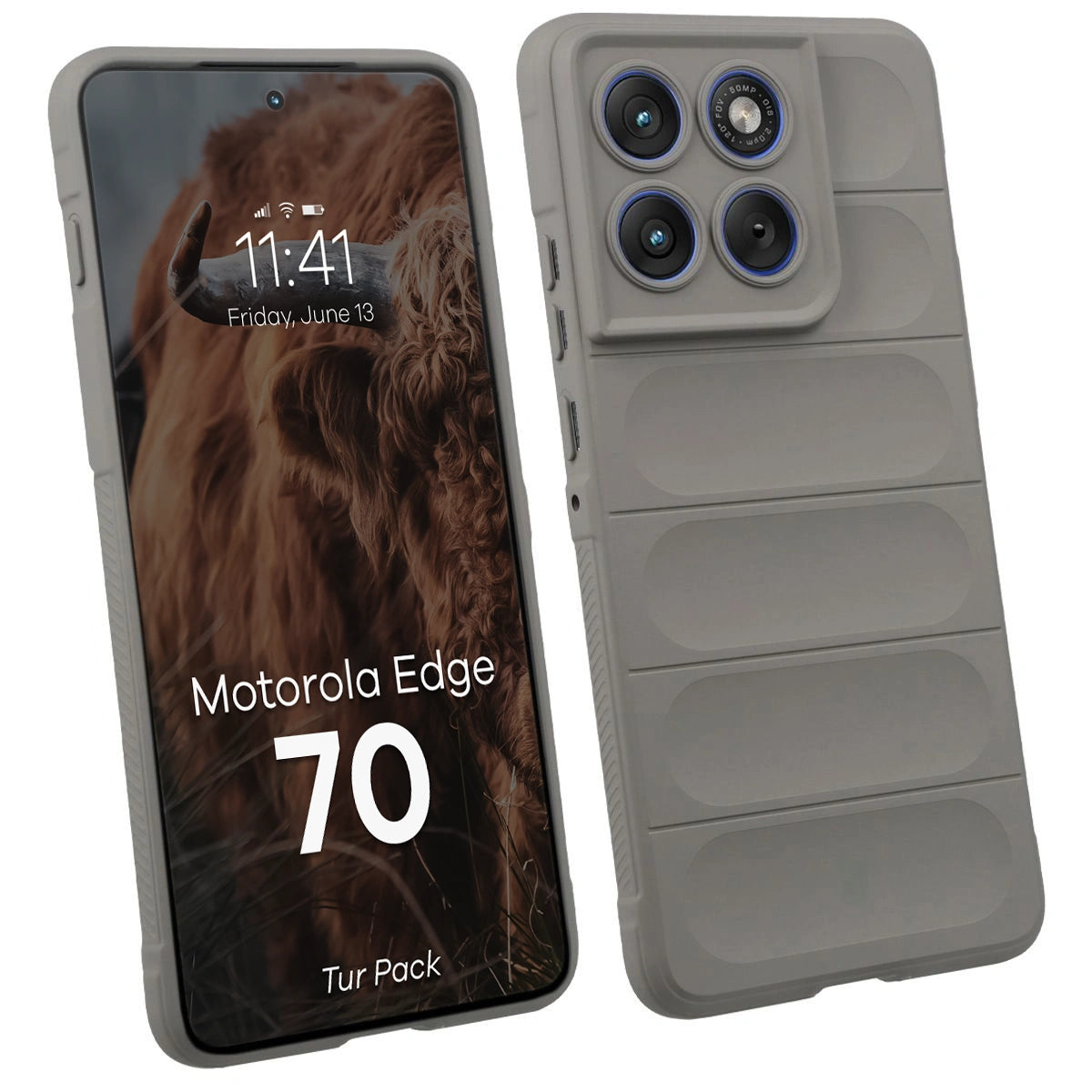 Robuste Handyhülle + gehärtetem Glas für Motorola Edge 70, Bizon Tur Pack, Hellgrau