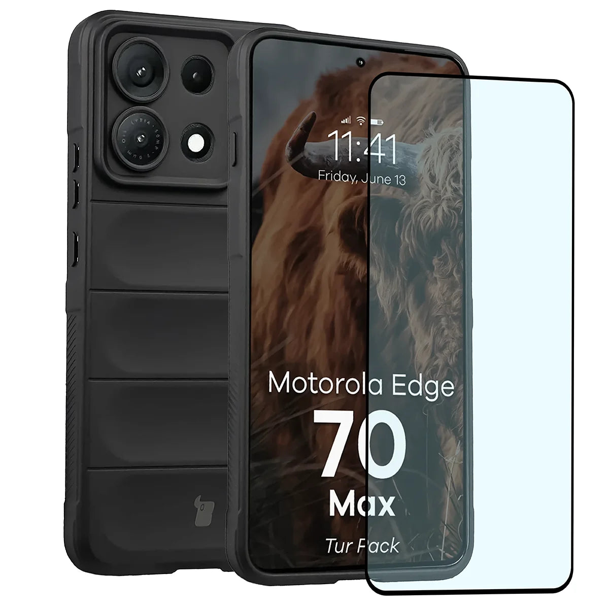 Robuste Handyhülle + gehärtetem Glas für Motorola Edge 70 Max, Bizon Tur Pack, Schwarz (1/10)