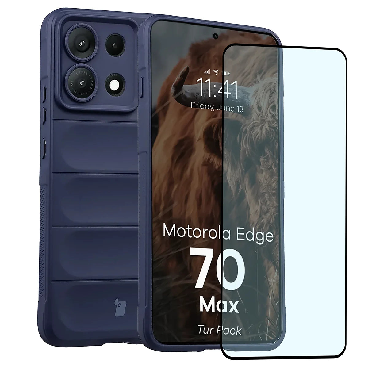 Robuste Handyhülle + gehärtetem Glas für Motorola Edge 70 Max, Bizon Tur Pack, Dunkelblau (1/10)