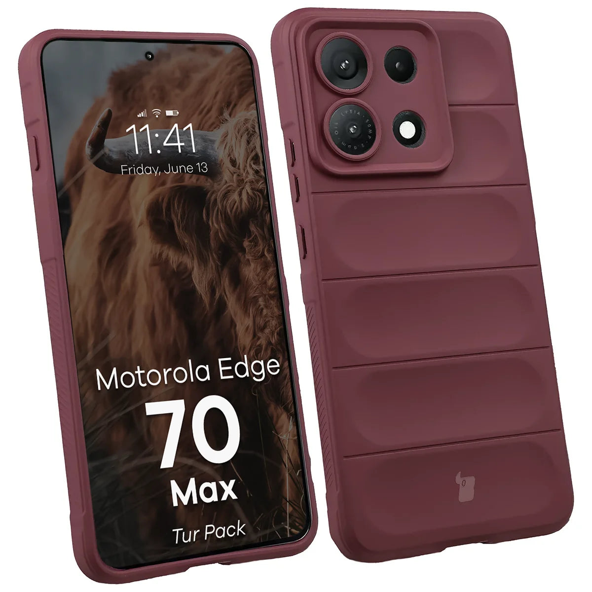 Robuste Handyhülle + gehärtetem Glas für Motorola Edge 70 Max, Bizon Tur Pack, Burgunderrot (3/10)