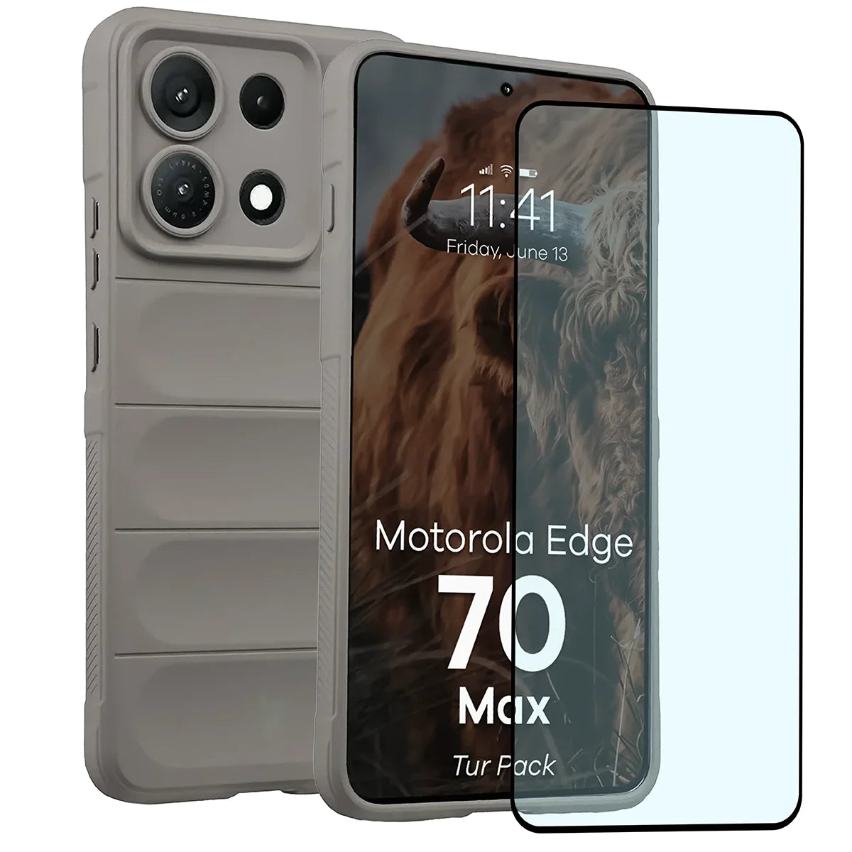 Robuste Handyhülle + gehärtetem Glas für Motorola Edge 70 Max, Bizon Tur Pack, Hellgrau (1/10)