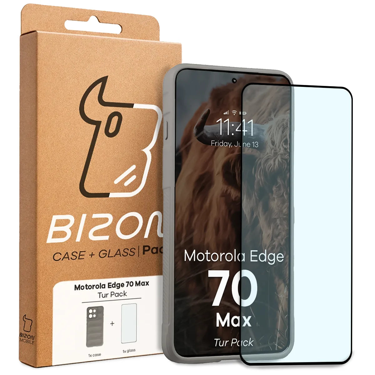 Robuste Handyhülle + gehärtetem Glas für Motorola Edge 70 Max, Bizon Tur Pack, Hellgrau (10/10)