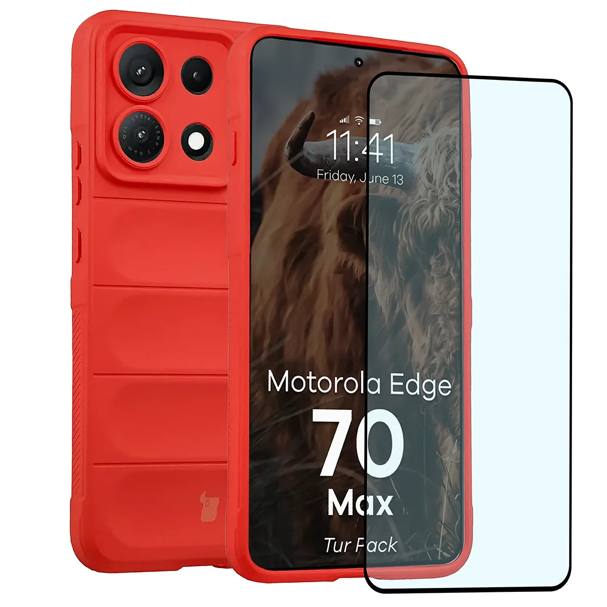 Robuste Handyhülle + gehärtetem Glas für Motorola Edge 70 Max, Bizon Tur Pack, Rot (1/10)