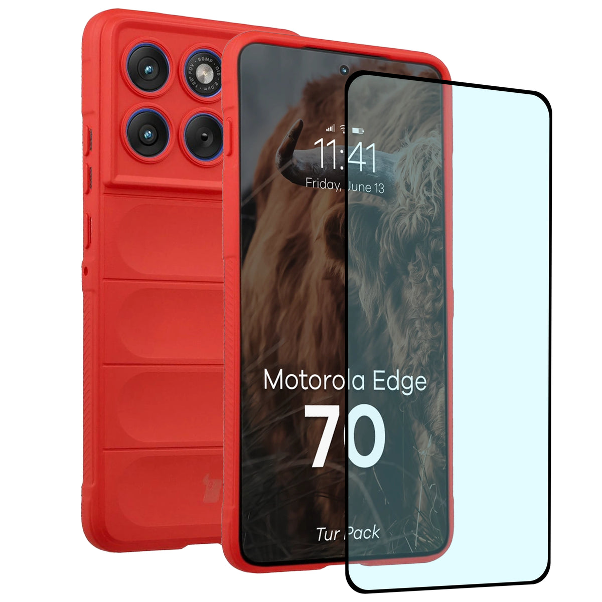 Robuste Handyhülle + gehärtetem Glas für Motorola Edge 70, Bizon Tur Pack, Rot