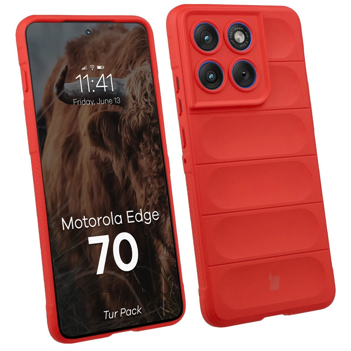 Robuste Handyhülle + gehärtetem Glas für Motorola Edge 70, Bizon Tur Pack, Rot