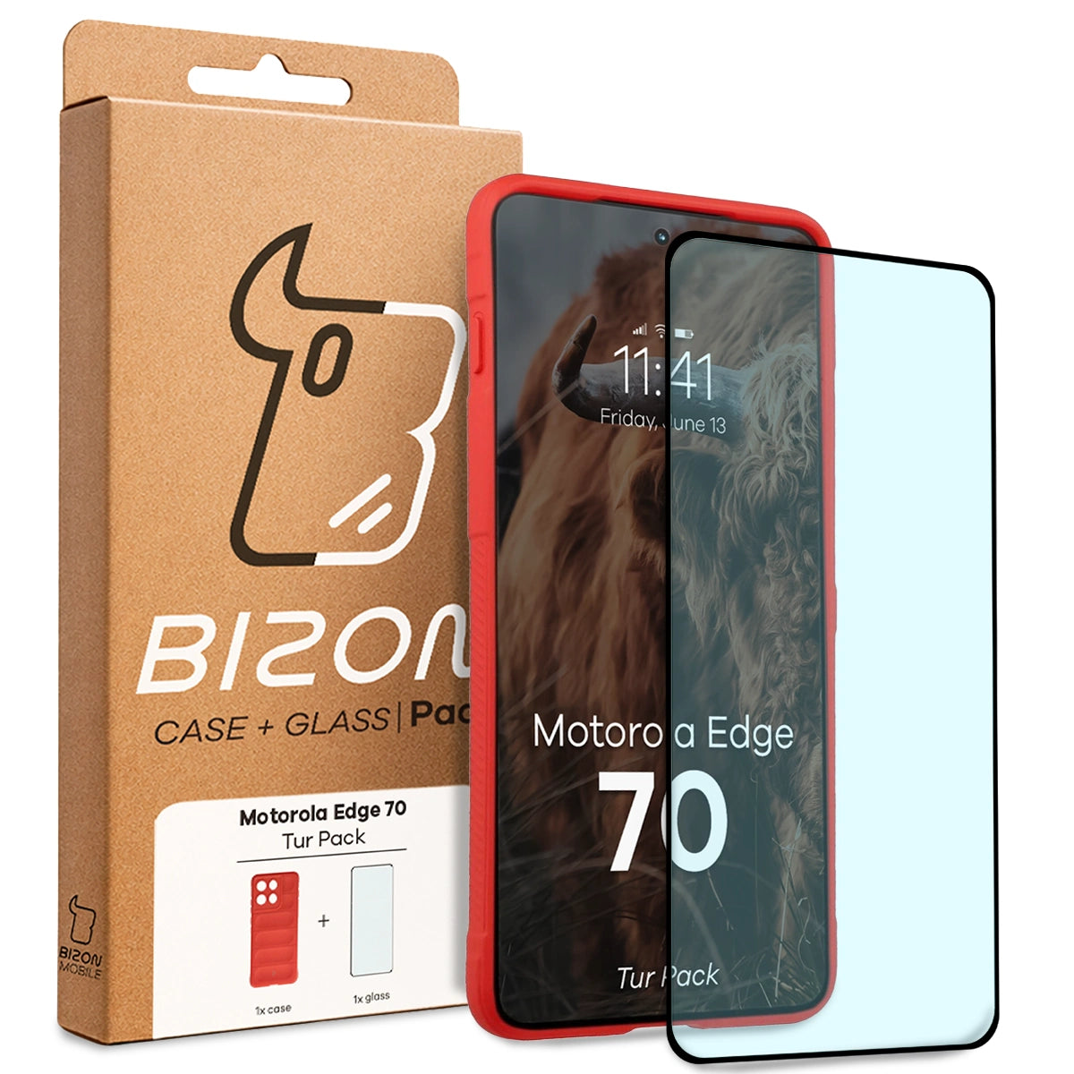 Robuste Handyhülle + gehärtetem Glas für Motorola Edge 70, Bizon Tur Pack, Rot