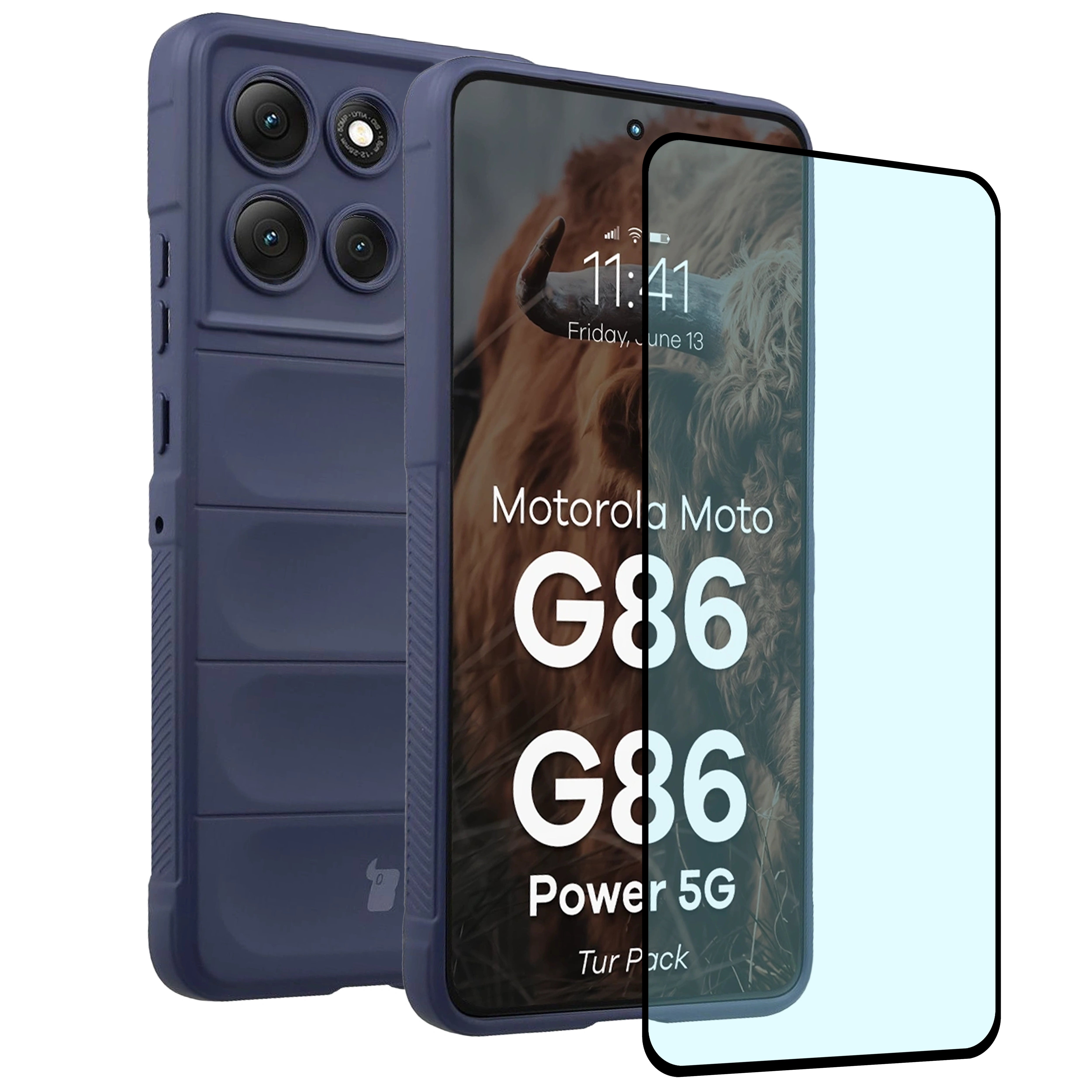 Robuste Handyhülle + gehärtetem Glas für Motorola Moto G86 5G / G86 Power 5G, Bizon Tur Pack, Dunkelblau
