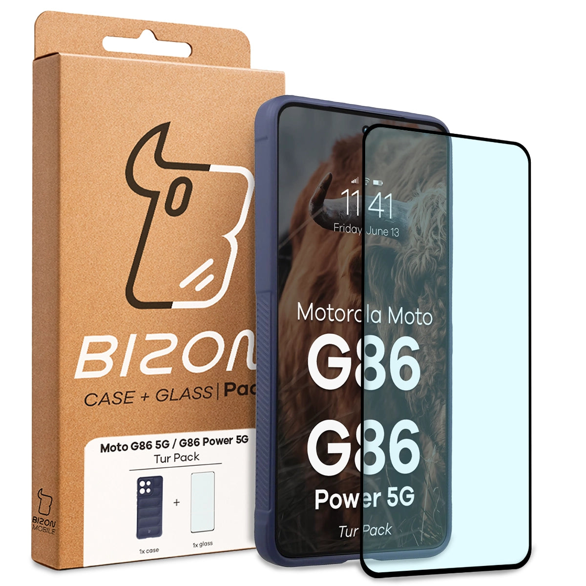 Robuste Handyhülle + gehärtetem Glas für Motorola Moto G86 5G / G86 Power 5G, Bizon Tur Pack, Dunkelblau