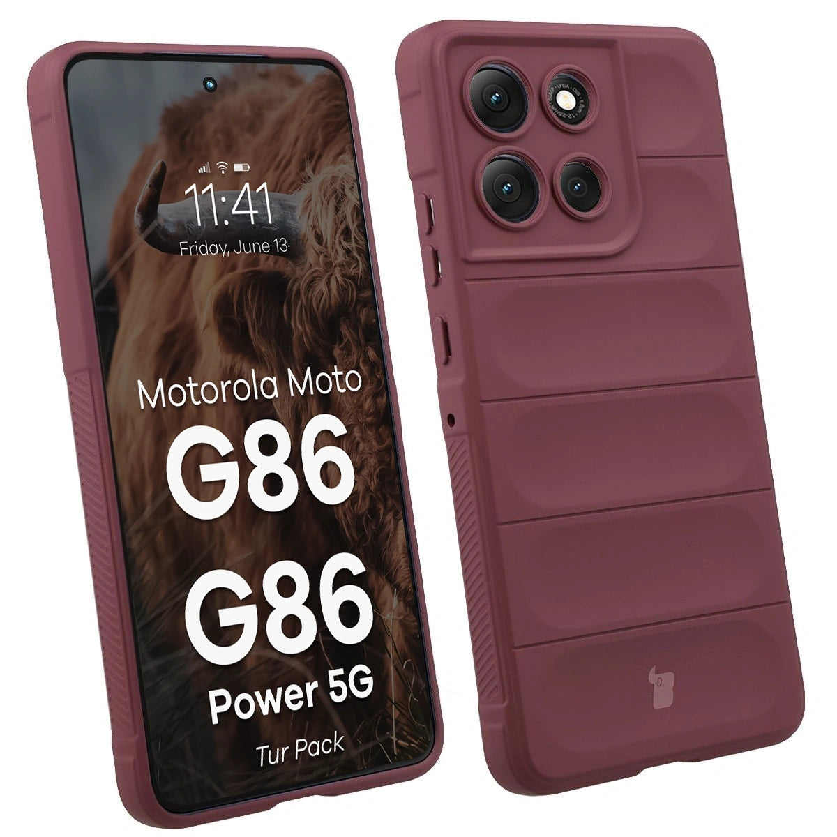 Robuste Handyhülle + gehärtetem Glas für Motorola Moto G86 5G / G86 Power 5G, Bizon Tur Pack, Burgunderrot