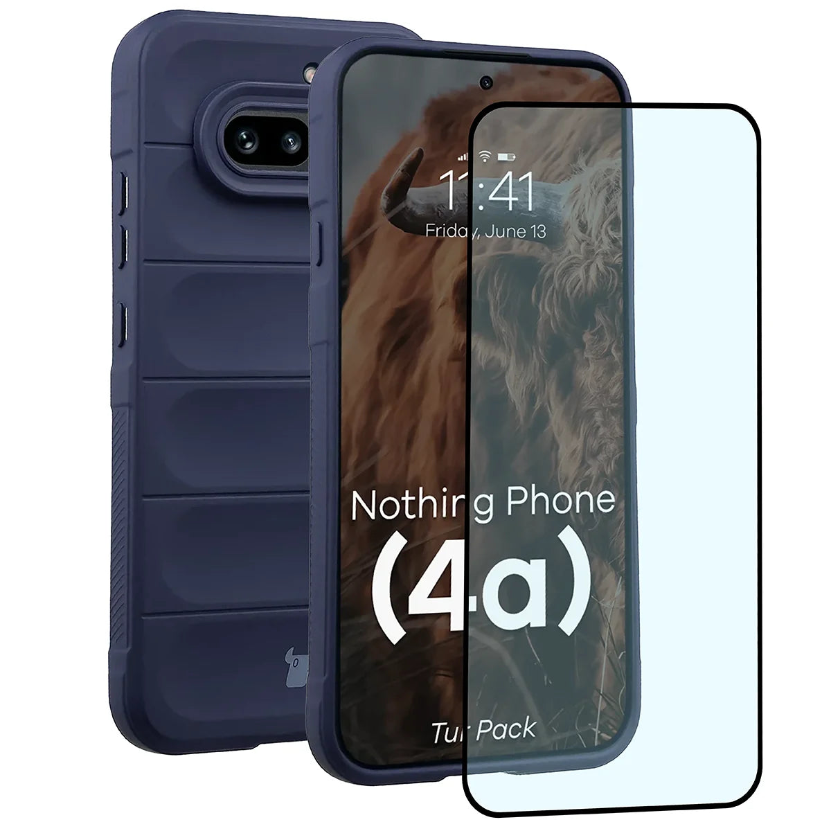 Robuste Handyhülle + gehärtetem Glas für Nothing Phone (4a), Bizon Tur Pack, Dunkelblau