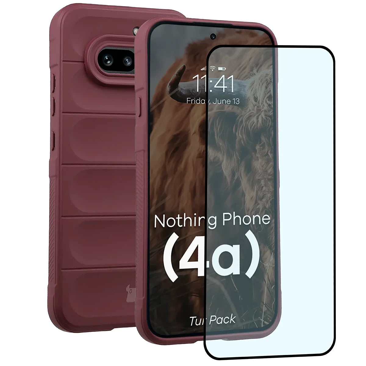 Robuste Handyhülle + gehärtetem Glas für Nothing Phone (4a), Bizon Tur Pack, Burgunderrot