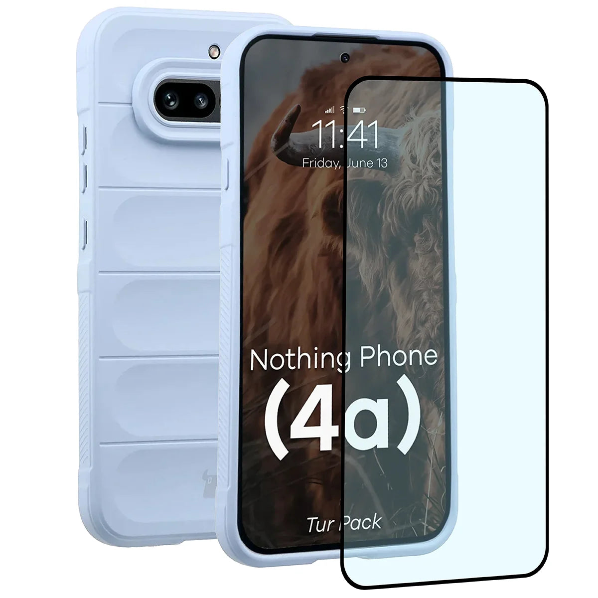 Robuste Handyhülle + gehärtetem Glas für Nothing Phone (4a), Bizon Tur Pack, Hellblau
