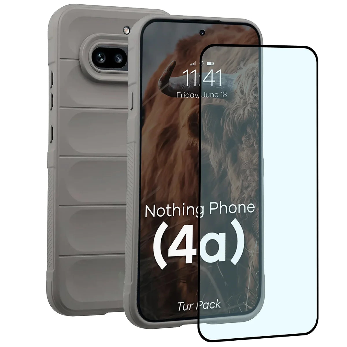 Robuste Handyhülle + gehärtetem Glas für Nothing Phone (4a), Bizon Tur Pack, Hellgrau