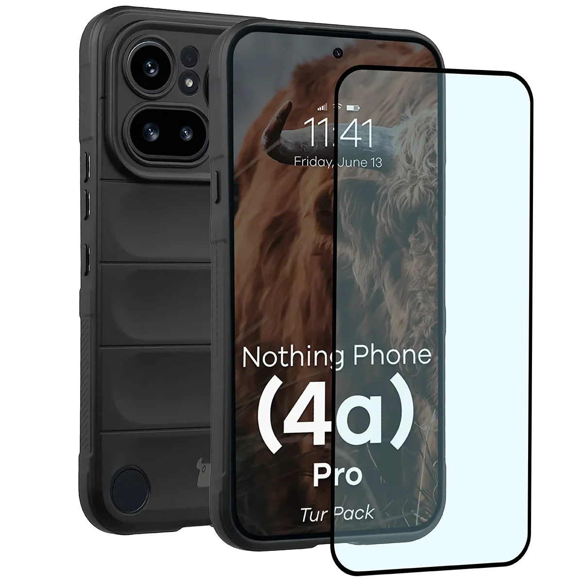 Robuste Handyhülle + gehärtetem Glas für Nothing Phone (4a) Pro, Bizon Tur Pack, Schwarz