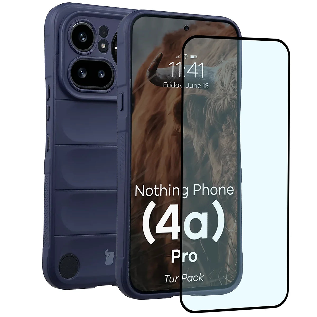 Robuste Handyhülle + gehärtetem Glas für Nothing Phone (4a) Pro, Bizon Tur Pack, Dunkelblau