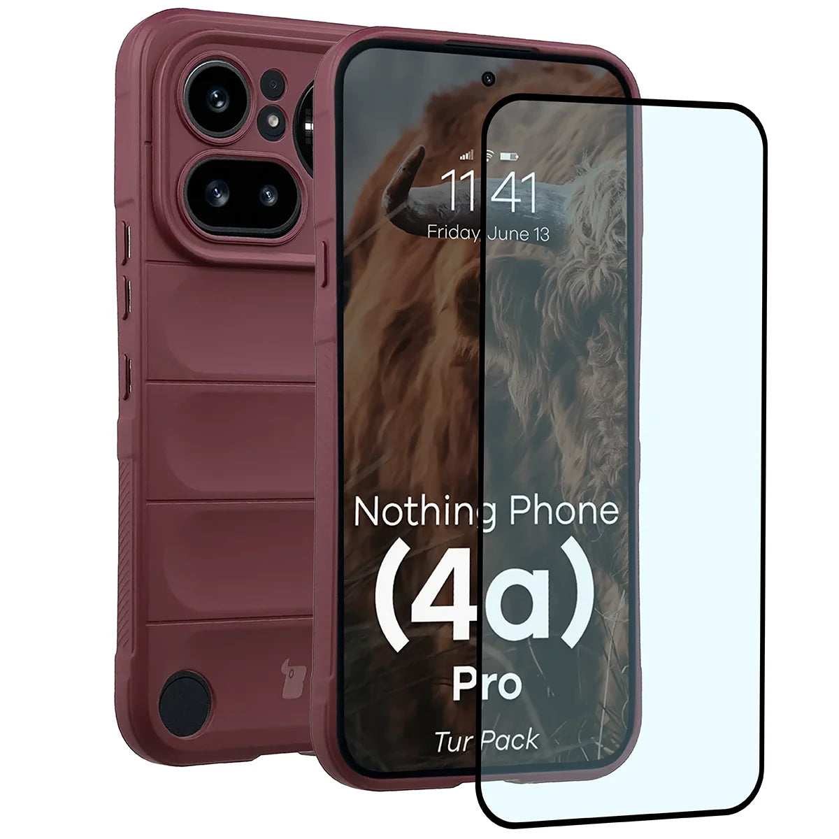 Robuste Handyhülle + gehärtetem Glas für Nothing Phone (4a) Pro, Bizon Tur Pack, Burgunderrot