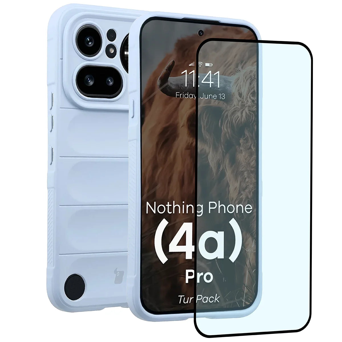 Robuste Handyhülle + gehärtetem Glas für Nothing Phone (4a) Pro, Bizon Tur Pack, Hellblau