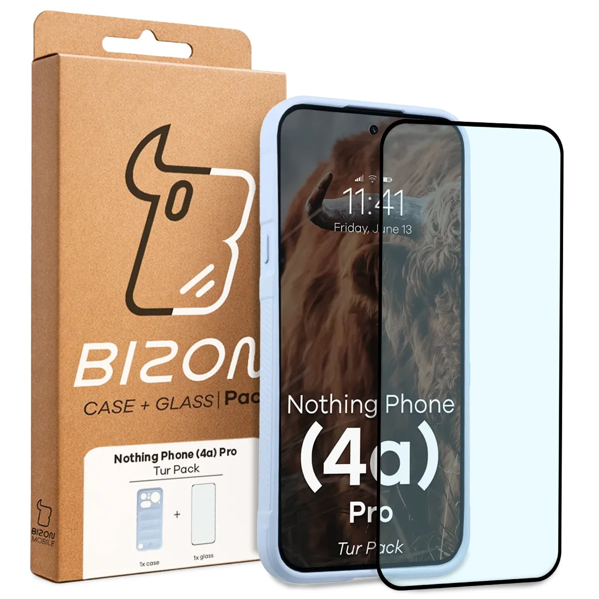 Robuste Handyhülle + gehärtetem Glas für Nothing Phone (4a) Pro, Bizon Tur Pack, Hellblau