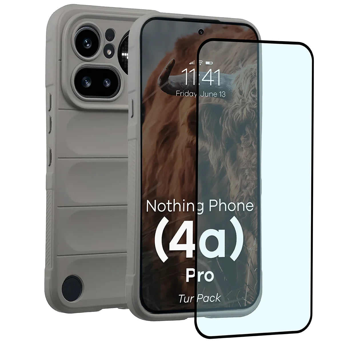 Robuste Handyhülle + gehärtetem Glas für Nothing Phone (4a) Pro, Bizon Tur Pack, Hellgrau
