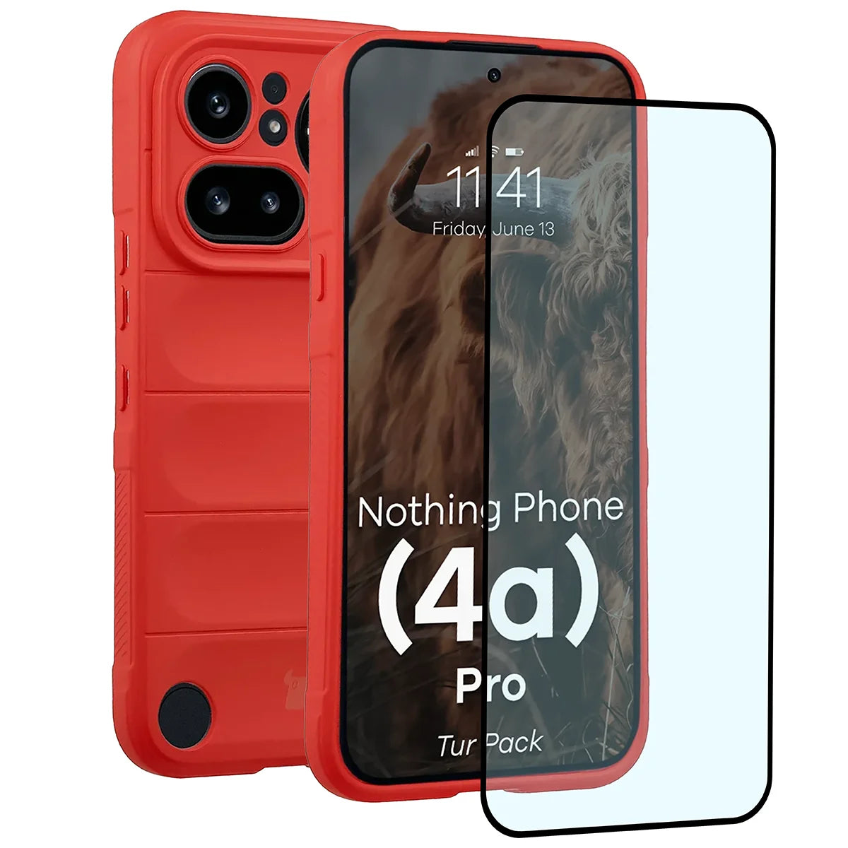 Robuste Handyhülle + gehärtetem Glas für Nothing Phone (4a) Pro, Bizon Tur Pack, Rot