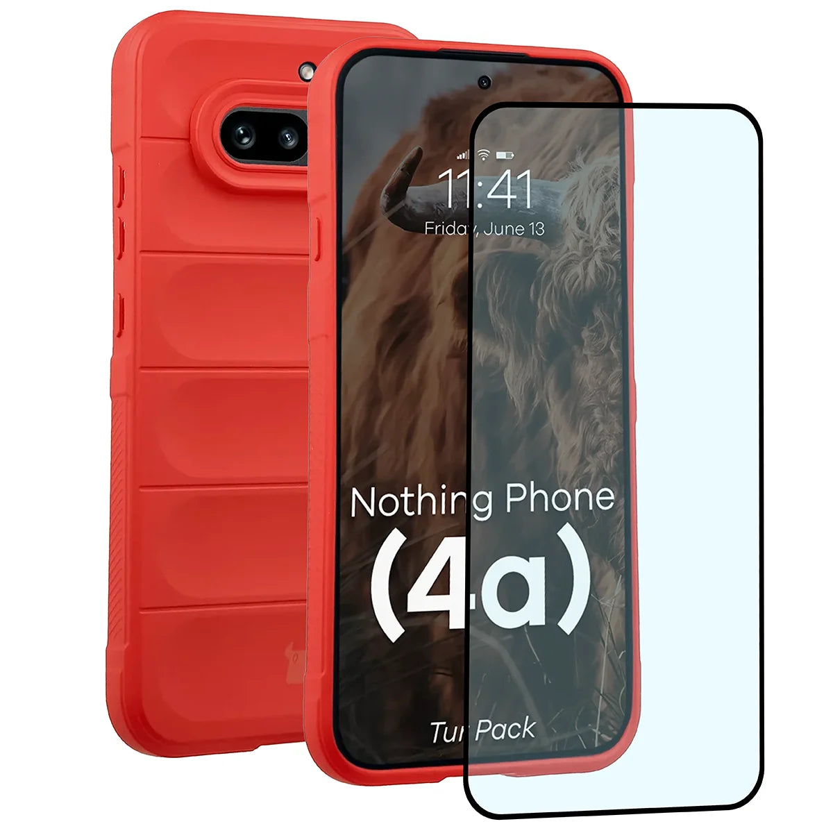 Robuste Handyhülle + gehärtetem Glas für Nothing Phone (4a), Bizon Tur Pack, Rot