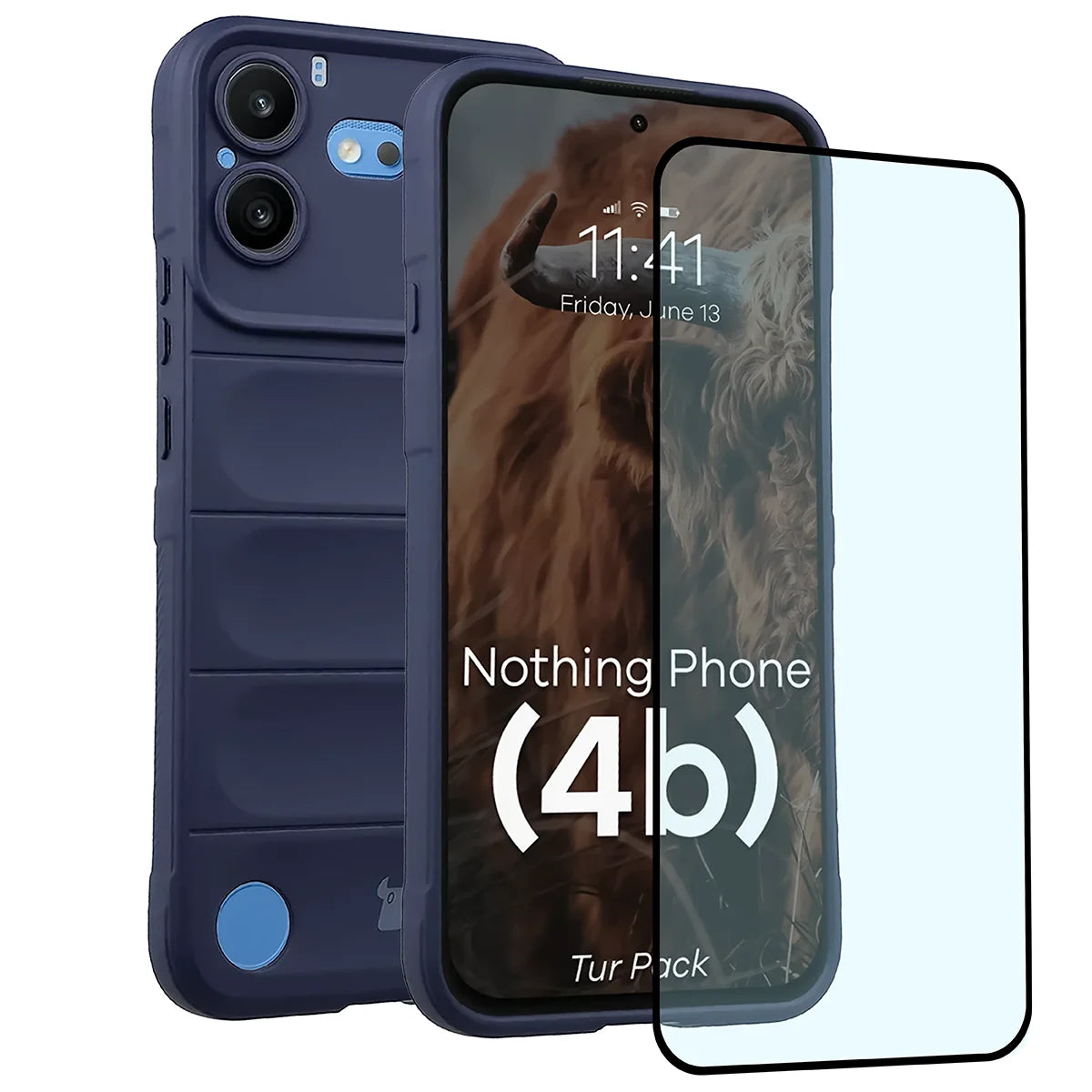 Robuste Handyhülle + gehärtetem Glas für Nothing Phone (4b), Bizon Tur Pack, Dunkelblau (1/10)