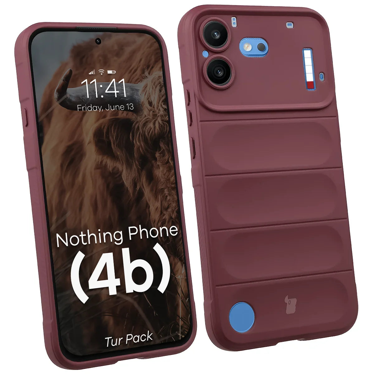 Robuste Handyhülle + gehärtetem Glas für Nothing Phone (4b), Bizon Tur Pack, Burgunderrot (3/10)