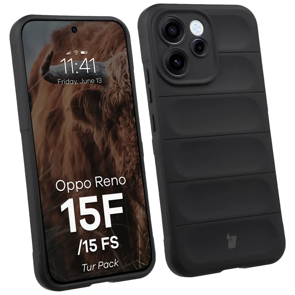 Robuste Handyhülle + gehärtetem Glas für Oppo Reno 15 F / FS, Bizon Tur Pack, Schwarz