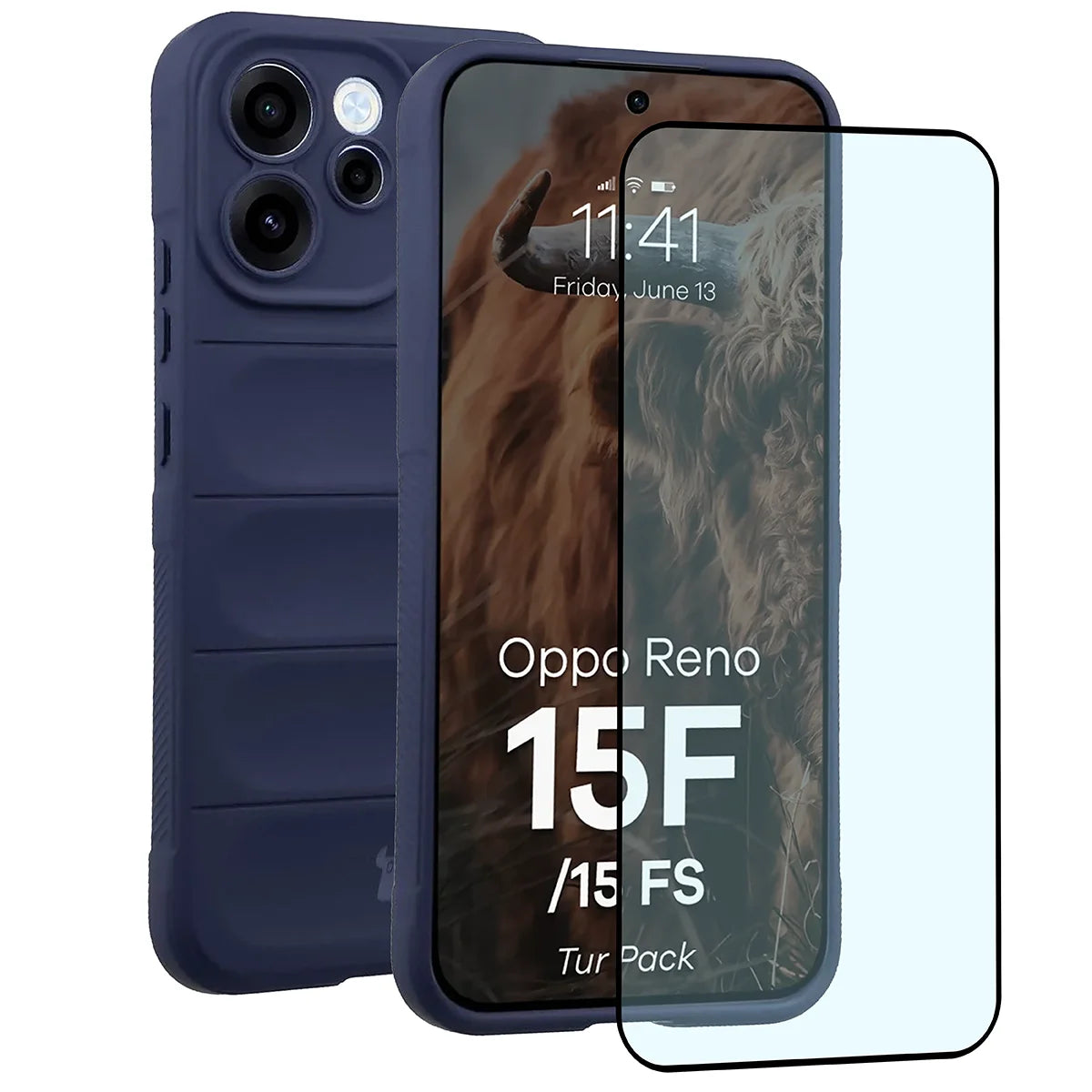 Robuste Handyhülle + gehärtetem Glas für Oppo Reno 15 F / FS, Bizon Tur Pack, Dunkelblau