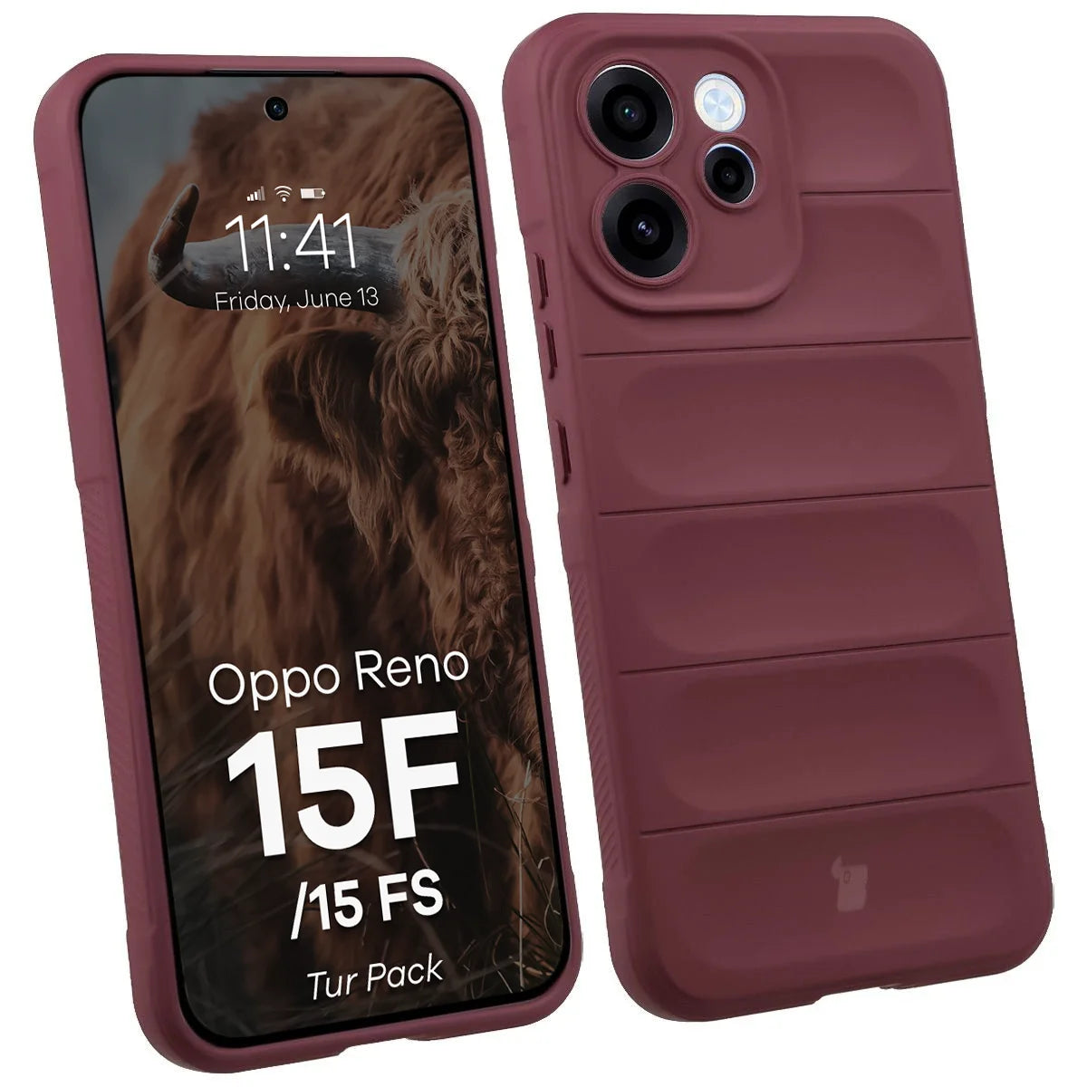 Robuste Handyhülle + gehärtetem Glas für Oppo Reno 15 F / FS, Bizon Tur Pack, Burgunderrot
